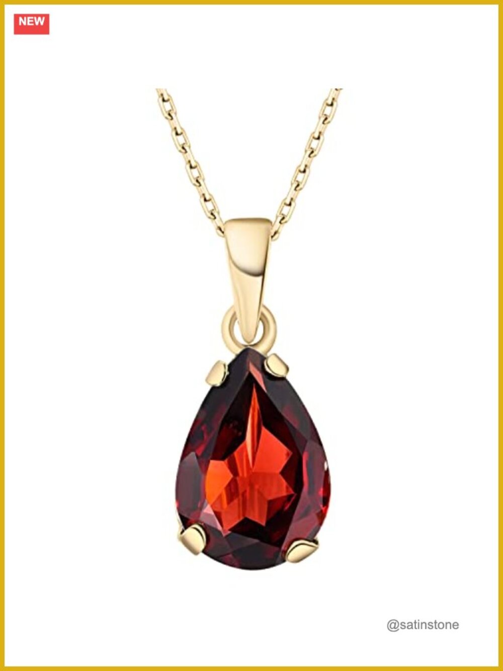 Garnet Pendant Necklace 14K Gold Plated Silver 45cm Women